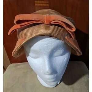 Suzy Lee Women's California Vintage Beige‎ Hat w/Orange Velvet 1960's